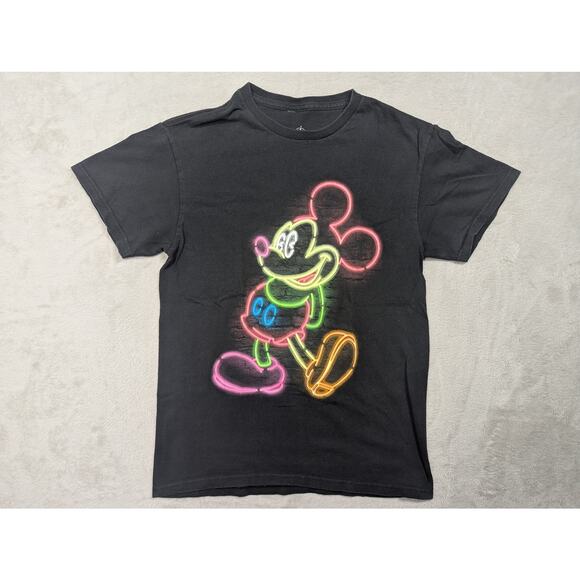Disney T Shirt Mens SMALL Black Short Sleeve Mickey Mouse Neon Graphic - Picture 1 of 6